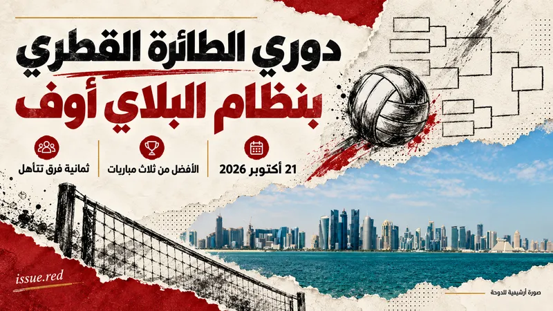 كولاج بصورة أرشيفية للدوحة ورسوم كرة طائرة وشبكة لشرح نظام البلاي أوف للموسم2026-2027