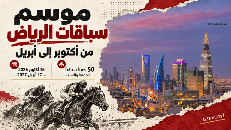 موسم سباقات الرياض من 16 أكتوبر 2026 حتى 17 أبريل 2027؛ صورة أرشيفية للمدينة عام 2018 مع رسم للخيل.