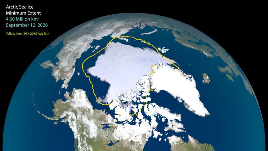 NASA satellite-based visualization of Arctic sea ice on 12 September 2026