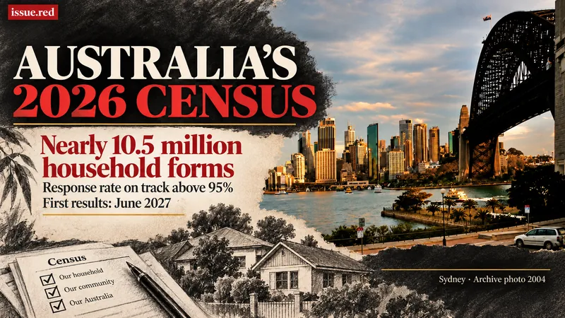 Editorial collage on Australia’s Census with an archival Sydney city photograph