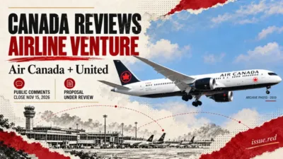 Canada reviews airline venture; public comments close November 15, 2026, with an archive Air Canada aircraft photograph from 2019.