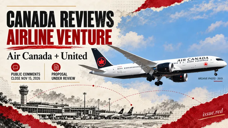 Canada reviews airline venture; public comments close November 15, 2026, with an archive Air Canada aircraft photograph from 2019.
