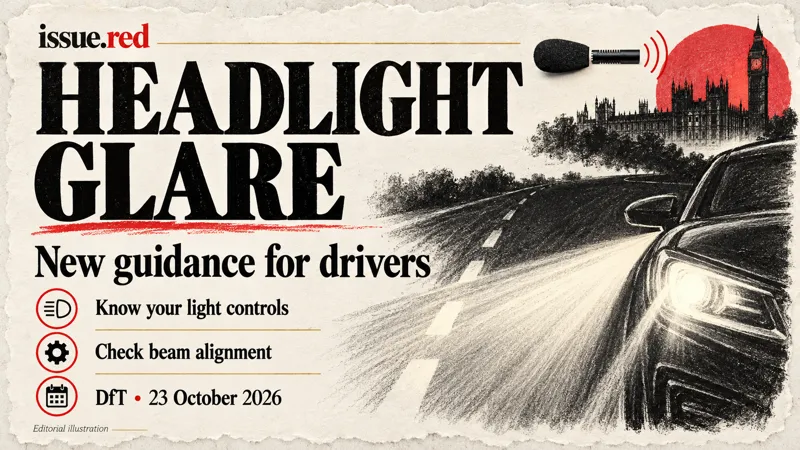 Symbolic charcoal headlamp and road diagram with a small archival microphone photo