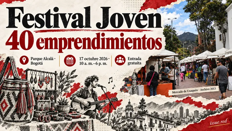 Festival Joven: 40 emprendimientos en el Parque Alcalá, Bogotá, el 17 de octubre de 2026. Fotografía de archivo de otro mercado en Usaquén, 2013.