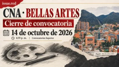 Collage sobre convocatoria del CNA en Bellas Artes con foto de archivo de Bogotá