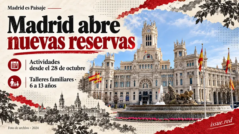Collage editorial con fotografía de archivo del Palacio de Cibeles y dibujos de paisaje urbano