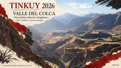 Collage sobre Tinkuy 2026 con fotografía de archivo del paisaje del Colca