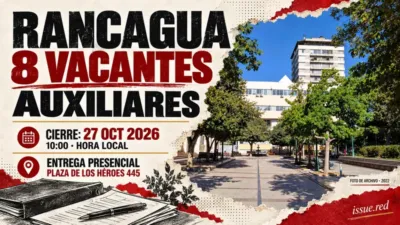 Rancagua: ocho vacantes auxiliares; cierre el 27 de octubre de 2026 a las 10:00, hora local, con fotografía de archivo de 2022.