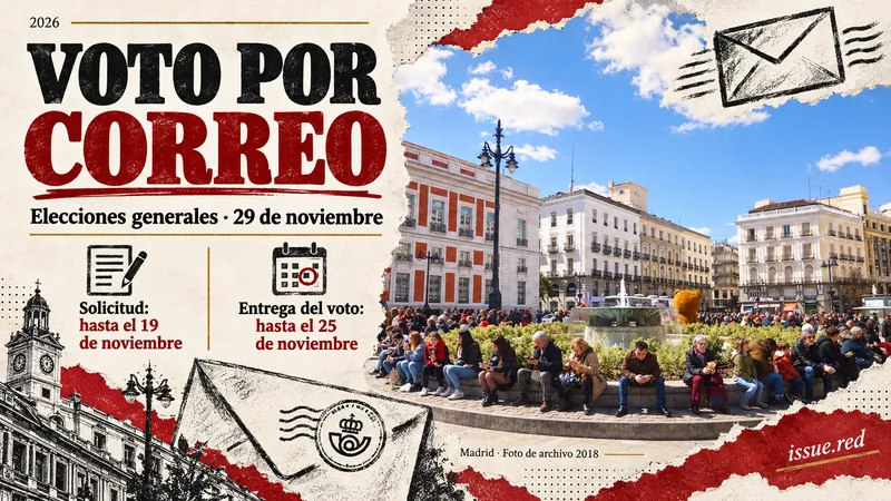 Collage sobre los plazos del voto por correo con fotografía de archivo de Madrid