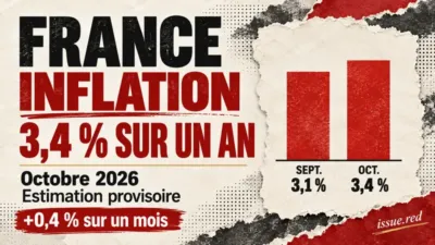Infographie comparant les taux annuels de septembre, 3,1 %, et d’octobre 2026, 3,4 %, avec une hausse mensuelle estimée à 0,4 %