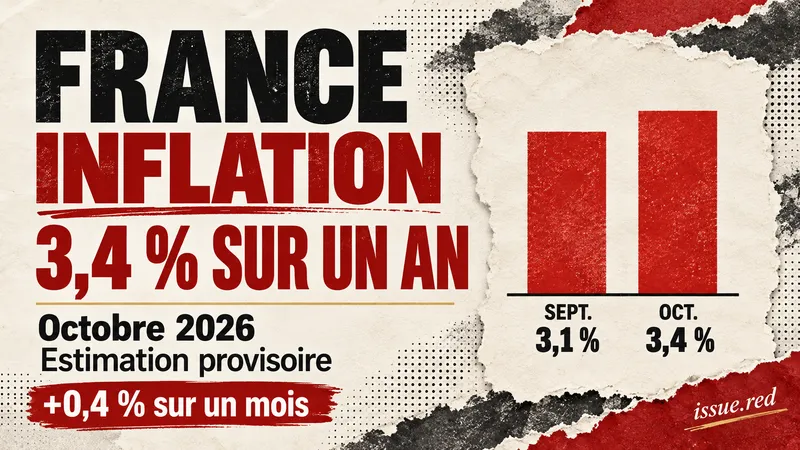 Infographie comparant les taux annuels de septembre, 3,1 %, et d’octobre 2026, 3,4 %, avec une hausse mensuelle estimée à 0,4 %
