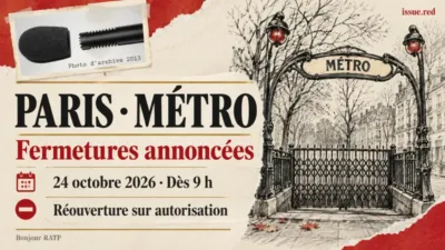 Entrée de métro dessinée au fusain et petit fragment de photographie de microphone d’archive pour un bulletin de transport