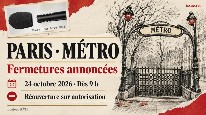 Entrée de métro dessinée au fusain et petit fragment de photographie de microphone d’archive pour un bulletin de transport