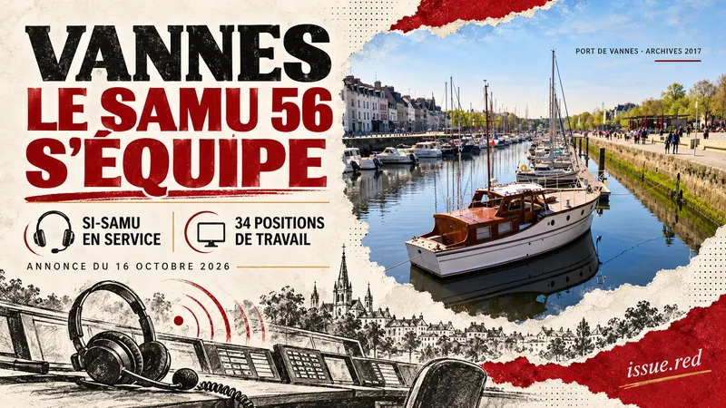 Vannes : le SAMU 56 s’équipe du SI-SAMU, 34 positions de travail ; photo du port en 2017 et illustration éditoriale.