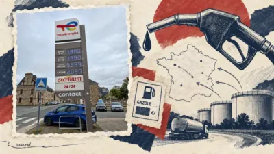 Une station-service à Guingamp intégrée à un collage éditorial sur l’annonce de la baisse du gazole en France