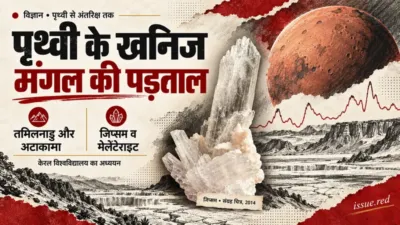 तमिलनाडु के खनिज शोध का संपादकीय कोलाज, संग्रह की जिप्सम तस्वीर और भूवैज्ञानिक रेखाचित्र।
