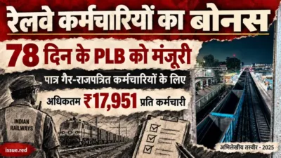 रेलवे उत्पादकता बोनस पर कोलाज, बोईसर की 2025 की अभिलेखीय रेल तस्वीर के साथ