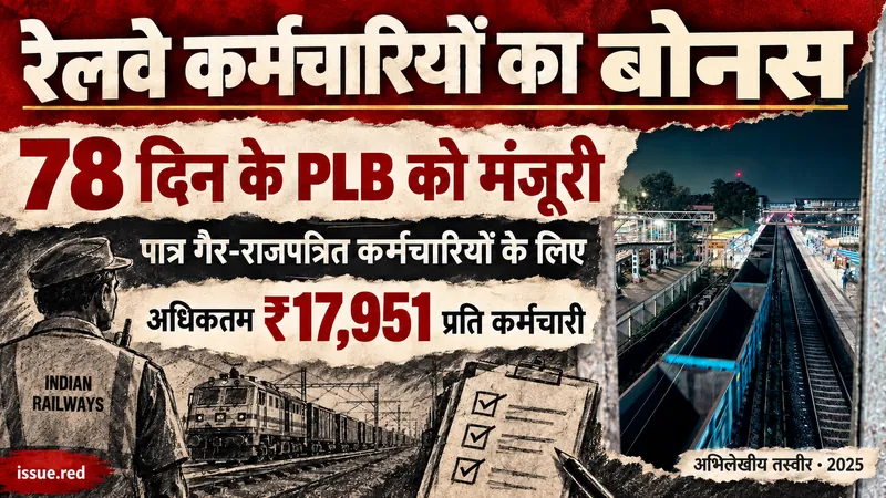 रेलवे उत्पादकता बोनस पर कोलाज, बोईसर की 2025 की अभिलेखीय रेल तस्वीर के साथ