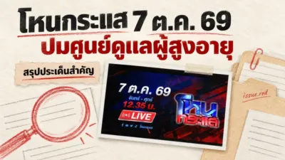 คอลลาจกระดาษครีมกับภาพประชาสัมพันธ์โหนกระแสวันที่ 7 ตุลาคม 2569