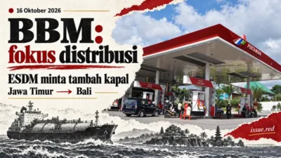 Kolase editorial dengan foto arsip SPBU Pertamina di Bali tahun 2010 dan gambar kapal; bukan kondisi pasokan terkini.