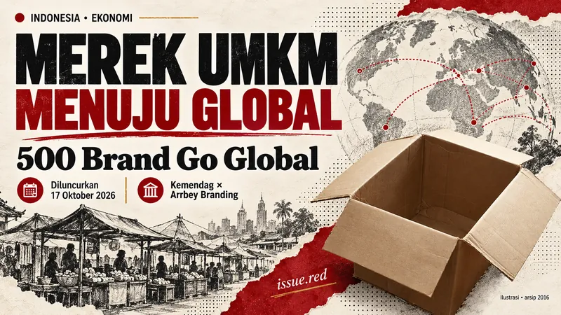 500 Brand Go Global diluncurkan 17 Oktober 2026, kolaborasi Kemendag dan Arrbey Branding. Kardus arsip sebagai ilustrasi.