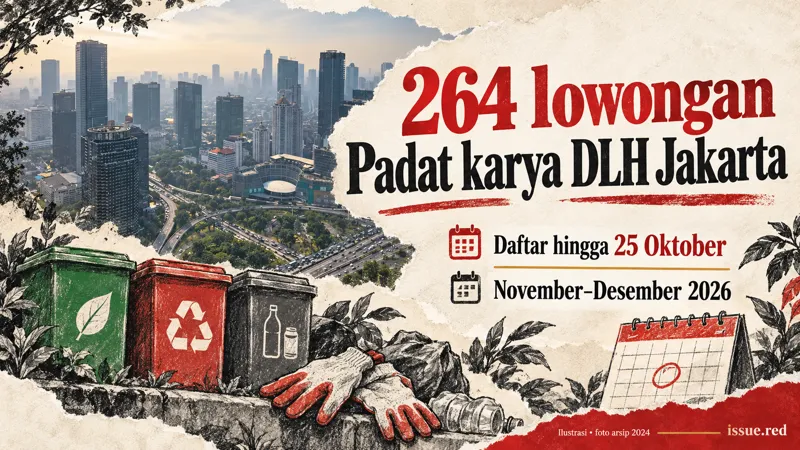 Kolase foto arsip Jakarta dan gambar simbolis tempat sampah terpilah dengan tenggat pendaftaran 25 Oktober