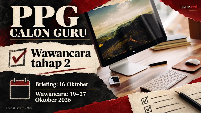 Kolase jadwal wawancara PPG dengan foto ilustratif komputer tahun 2014