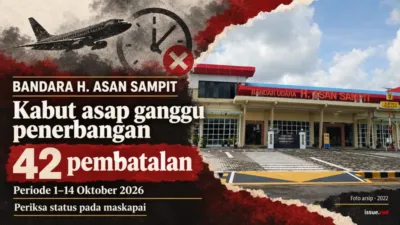 Kolase pembatalan penerbangan Sampit dengan foto arsip Bandara H. Asan tahun 2022