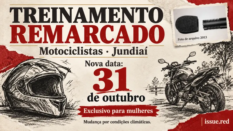 Desenho simbólico de capacete e motocicleta com calendário de 31 de outubro e pequeno recorte de foto de microfone de arquivo