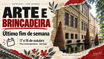Colagem sobre o último fim de semana da exposição infantil com foto de arquivo da Pina Luz