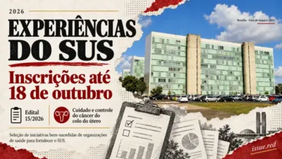Collage sobre seleção de experiências do SUS com foto de arquivo da Esplanada dos Ministérios em 2012