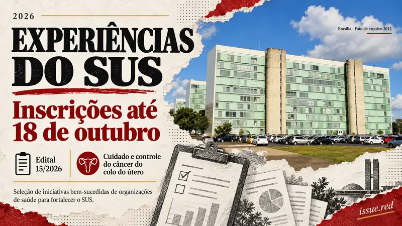 Collage sobre seleção de experiências do SUS com foto de arquivo da Esplanada dos Ministérios em 2012