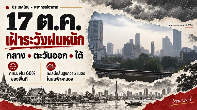 คอลลาจพยากรณ์17ตุลาคม พร้อมภาพประกอบกรุงเทพฯปี2550และลายเส้นเมฆฝน