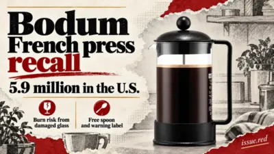 Photo collage of Bodum French press with U.S. recall information