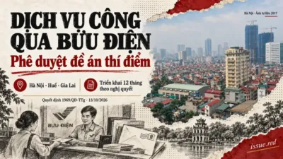 Ảnh ghép về đề án dịch vụ công qua bưu chính với ảnh tư liệu Hà Nội