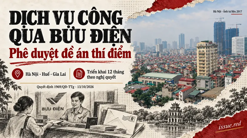 Ảnh ghép về đề án dịch vụ công qua bưu chính với ảnh tư liệu Hà Nội