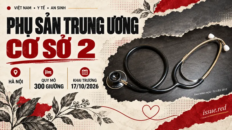 Phụ sản Trung ương Cơ sở 2:Hà Nội,quy mô300giường,khai trương17/10/2026;ống nghe minh họa.