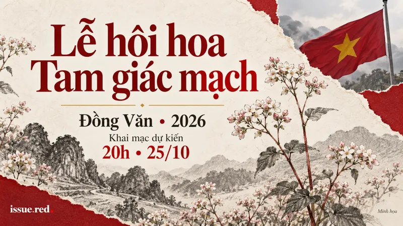 Tranh hoa Tam giác mạch và núi đá mang tính biểu tượng, ghép ảnh cờ Việt Nam lưu trữ, với lịch khai mạc dự kiến tối 25/10