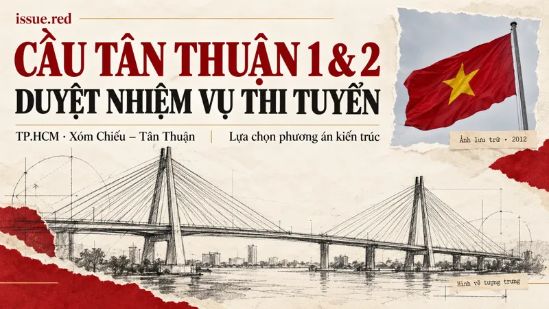 Collage ảnh cờ Việt Nam lưu trữ2012 và nét vẽ than cầu tượng trưng, không phải phương án thiết kế được duyệt